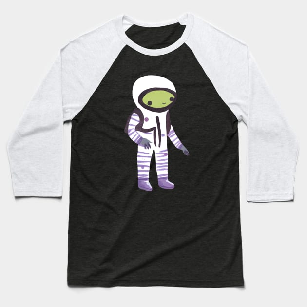 Cute Watercolor Alien Astronaut Baseball T-Shirt by FarmOfCuties